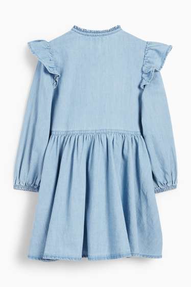Children Girls - Floral - denim dress - blue