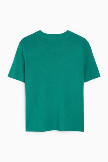Femei - Pulover tricotat - mânecă scurtă - verde închis