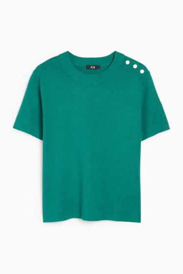 Femei - Pulover tricotat - mânecă scurtă - verde închis