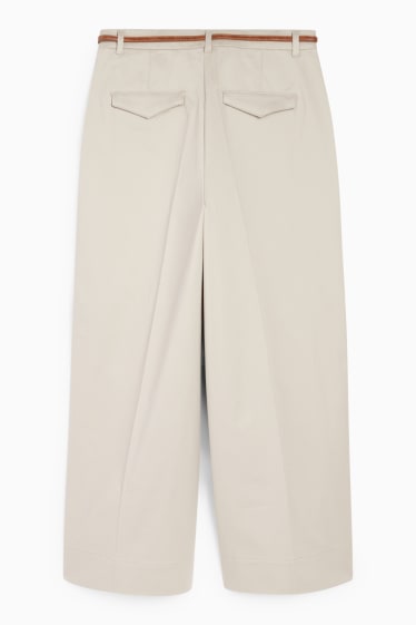 Femei - Pantaloni de stofă cu curea - talie înaltă - wide leg - bej