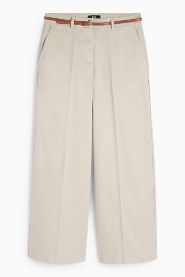 Femei - Pantaloni de stofă cu curea - talie înaltă - wide leg - bej