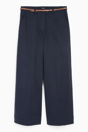 Femei - Pantaloni de stofă cu curea - talie înaltă - wide leg - albastru închis