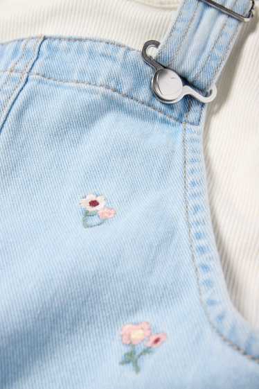 Copii - Fete - Set - floare - tricou cu mânecă lungă și rochie-salopetă din denim - 2 piese - denim-albastru deschis