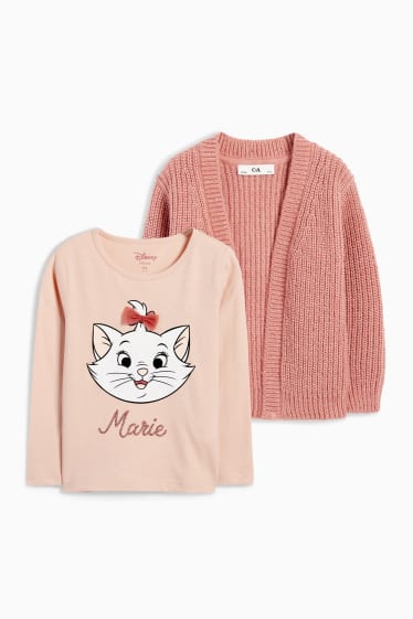 Children Girls - Aristocats - set - long sleeve top and cardigan - 2 piece - dark rose