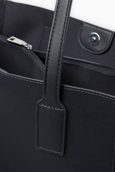 Femei - Geantă shopper mare - imitație de piele - albastru închis