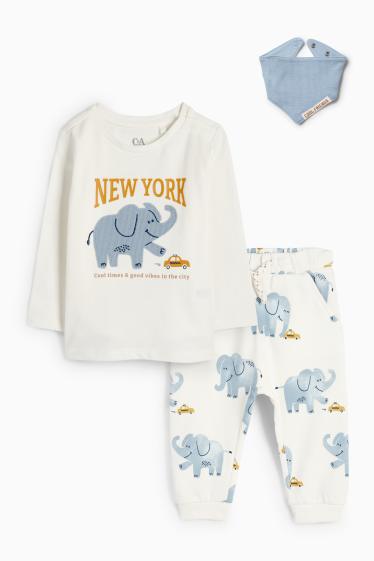 Bebeluși - băieți - Elefant - compleu bebeluși - 3 piese - alb / albastru