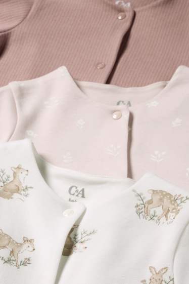 Bebeluși - fete - Multipack 3 buc. - floricele și animale de pădure - pijama salopetă bebeluși - alb / roz