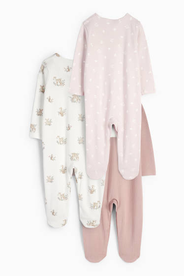 Bebeluși - fete - Multipack 3 buc. - floricele și animale de pădure - pijama salopetă bebeluși - alb / roz