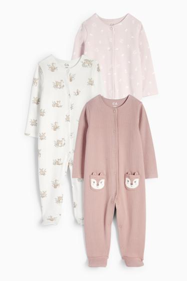 Bebeluși - fete - Multipack 3 buc. - floricele și animale de pădure - pijama salopetă bebeluși - alb / roz