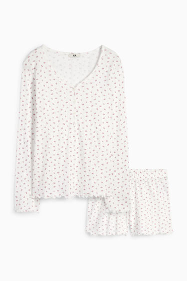 Femei - Pijama - cu flori - alb
