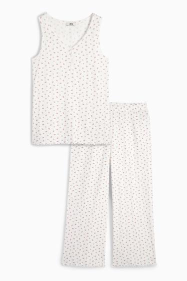 Femei - Pijama - cu flori - alb