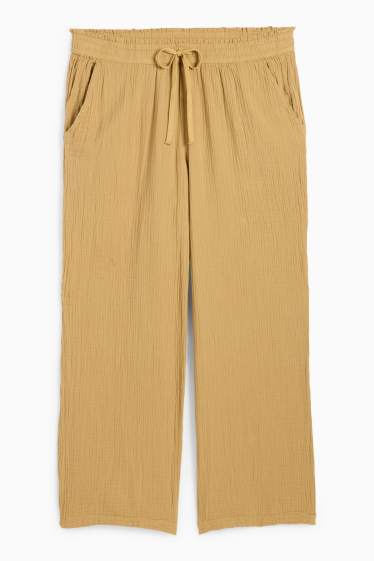 Femei - Pantaloni de stofă - talie medie - comfort fit - structurați - galben muștar