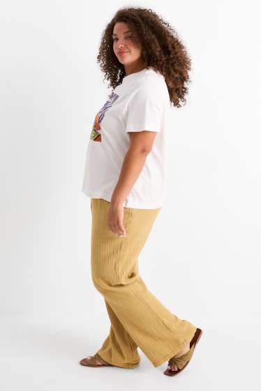 Femei - Pantaloni de stofă - talie medie - comfort fit - structurați - galben muștar