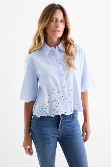 Dames - Blouse - Broderie Anglaise - lichtblauw