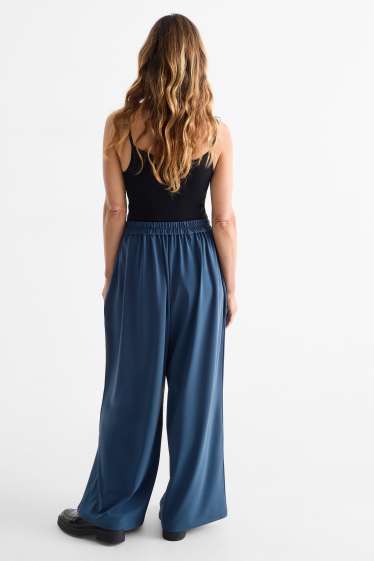 Femei - Pantaloni din jerseu - talie înaltă - wide leg - albastru închis