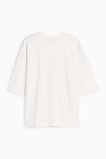 Femei - Tricou cu ștrasuri - supradimensionat - alb