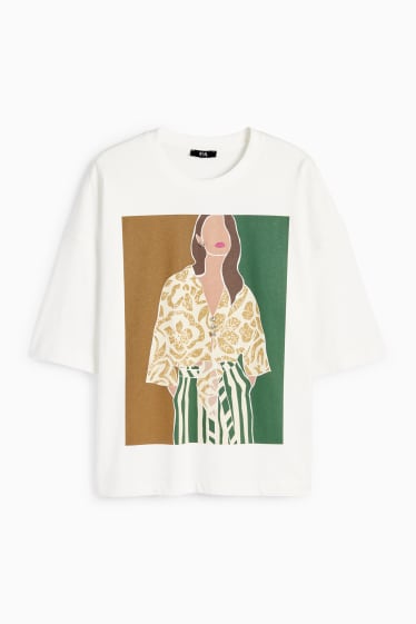 Femei - Tricou cu ștrasuri - supradimensionat - alb