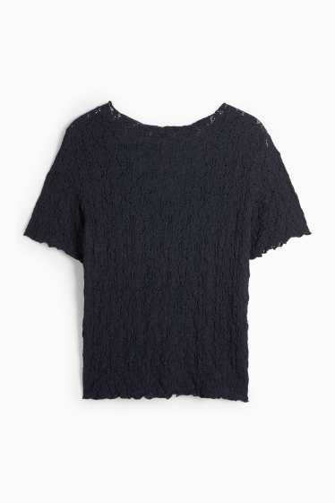 Dames - T-shirt - regular fit - met structuur - donkerblauw