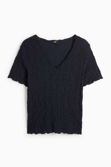 Dames - T-shirt - regular fit - met structuur - donkerblauw