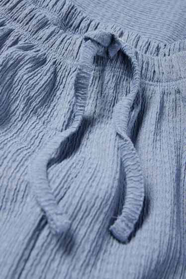 Women - Jersey trousers - mid-rise waist - wide leg - textured - blue