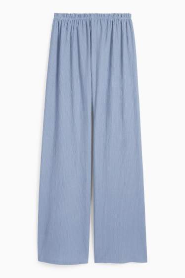 Women - Jersey trousers - mid-rise waist - wide leg - textured - blue
