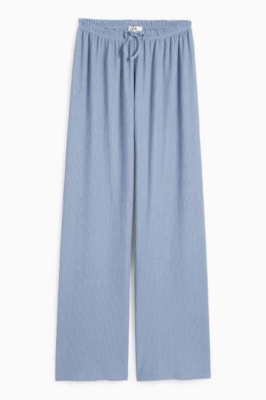 Women - Jersey trousers - mid-rise waist - wide leg - textured - blue
