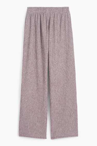 Women - Jersey trousers - mid-rise waist - wide leg - check - white / dark red