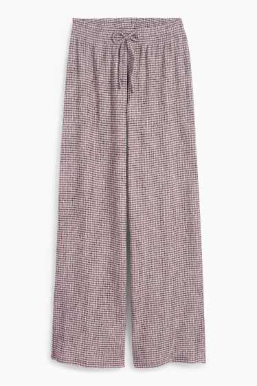 Women - Jersey trousers - mid-rise waist - wide leg - check - white / dark red