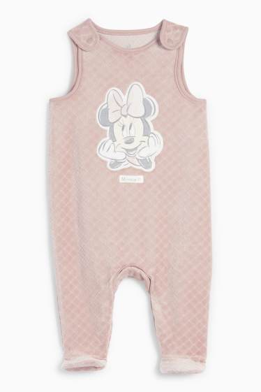 Bebeluși - fete - Minnie Mouse - set salopetă - 2 piese - alb / roz