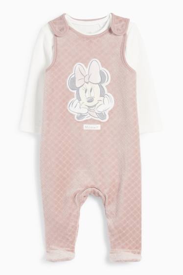 Bebeluși - fete - Minnie Mouse - set salopetă - 2 piese - alb / roz