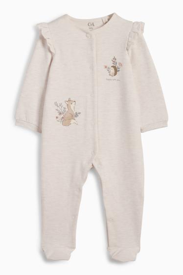 Bebeluși - fete - Vulpe și arici - pijama salopetă bebeluși - bej melanj