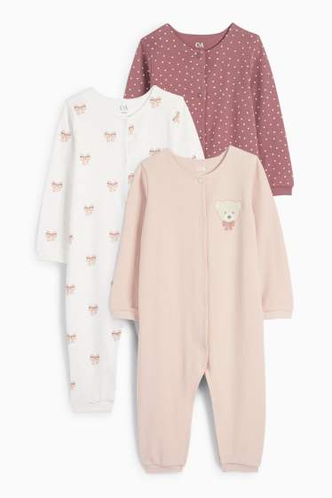 Bebeluși - fete - Multipack 3 buc. - ursuleți și fundă - pijama salopetă bebeluși - roz