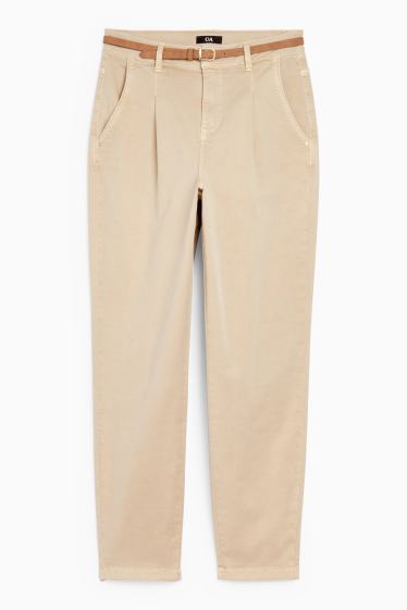 Femei - Pantaloni de stofă cu curea - talie înaltă - tapered fit - bej