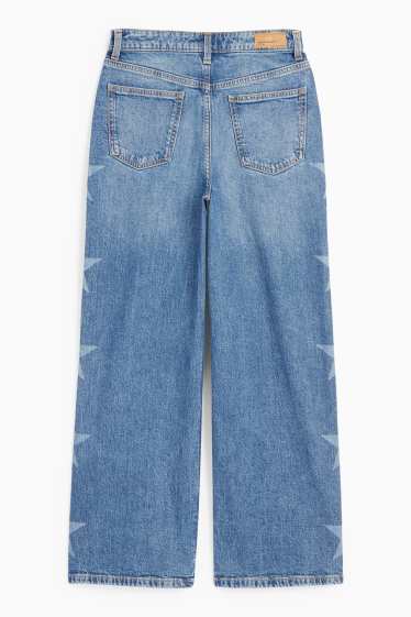 Copii - Fete - Stea - wide leg jeans - denim-albastru