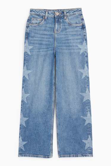 Copii - Fete - Stea - wide leg jeans - denim-albastru