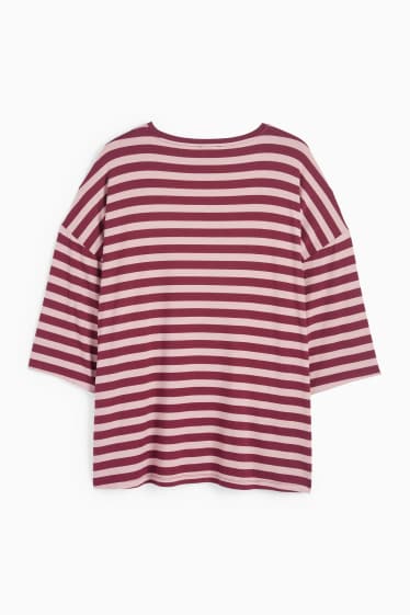 Femei - Tricou - regular fit - cu dungi - roz / roșu închis