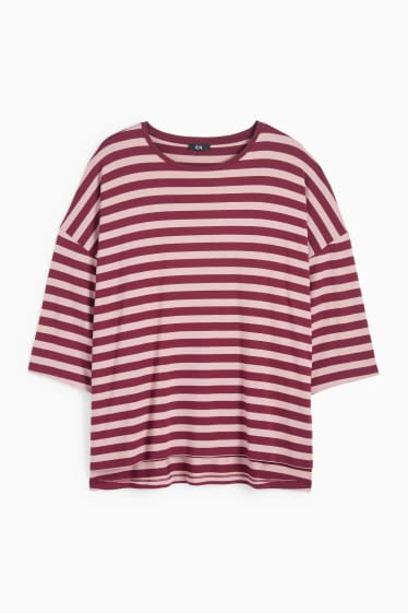 Femei - Tricou - regular fit - cu dungi - roz / roșu închis