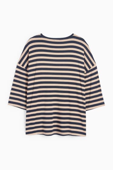 Femei - Tricou - regular fit - cu dungi - albastru / bej