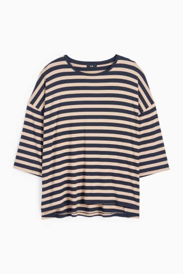 Femei - Tricou - regular fit - cu dungi - albastru / bej