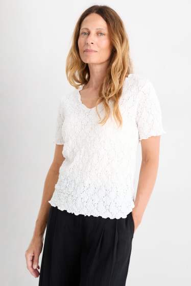 Femei - Tricou - regular fit - structurat - alb