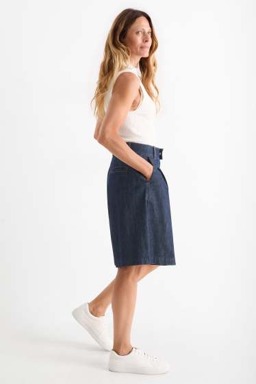 Women - Denim Bermuda shorts - mid-rise waist - denim-dark blue