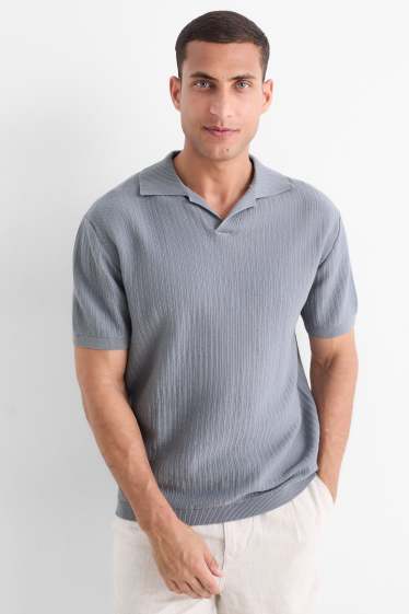 Bărbați - Tricou polo tricotat - relaxed fit - structurat - gri