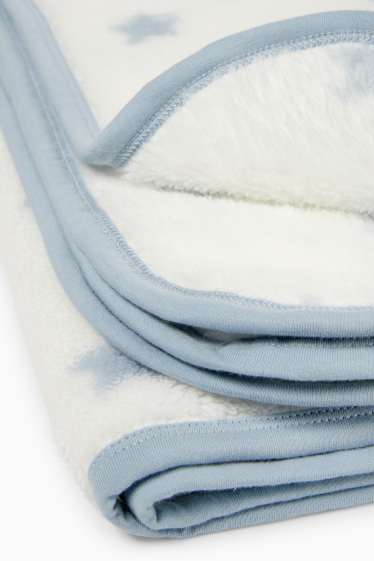 Bebeluși - băieți - Steluțe - pătură de fleece bebeluși - 100 x 85 cm - alb / albastru