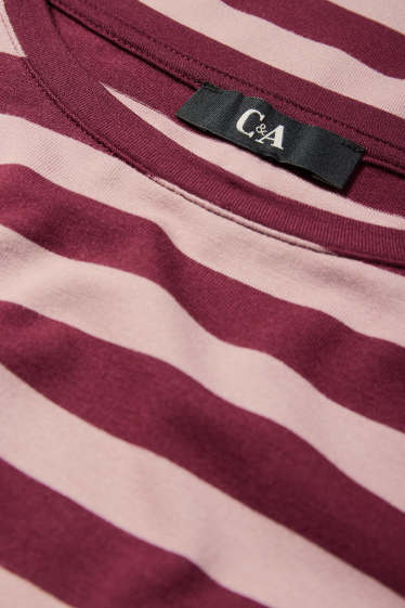 Femei - Tricou - regular fit - cu dungi - roz / roșu închis