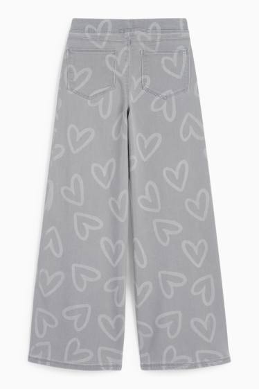 Copii - Fete - Inimă - wide leg jeans - denim-gri deschis
