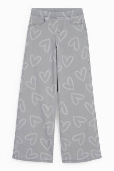 Copii - Fete - Inimă - wide leg jeans - denim-gri deschis