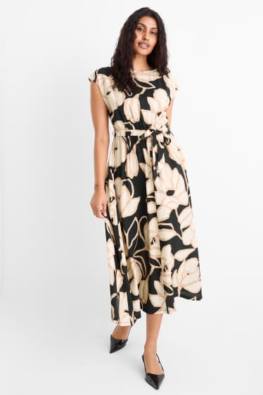 Dámské - Šaty fit & flare - s květinovým vzorem - černá/béžová