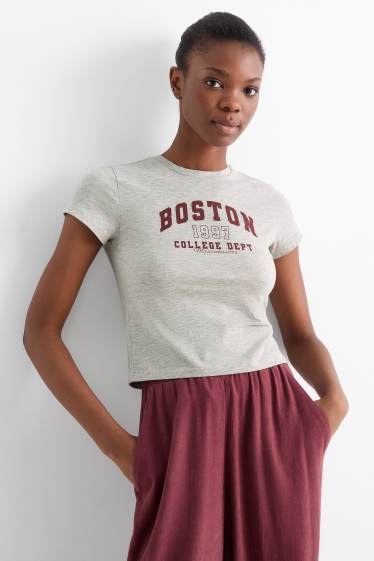Femei - Tricou crop - gri deschis