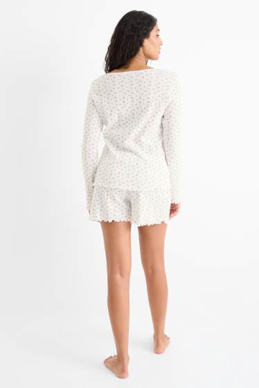 Femei - Pijama - cu flori - alb