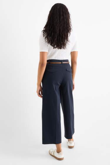 Femei - Pantaloni de stofă cu curea - talie înaltă - wide leg - albastru închis